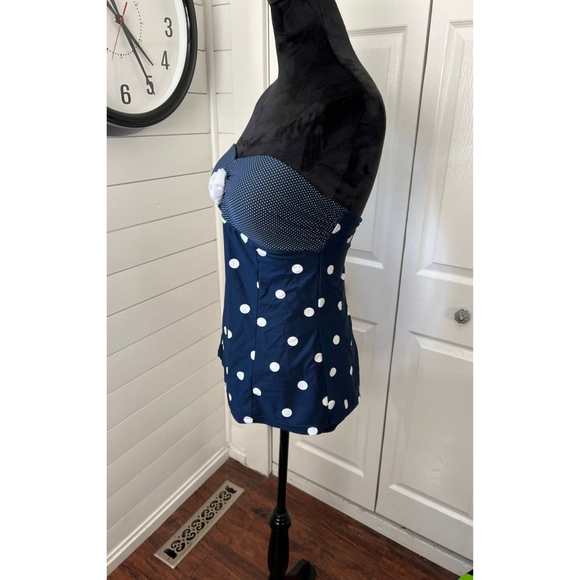 Navy Blue Polka Dot Swimsuit Size 20 - Picture 3 of 9